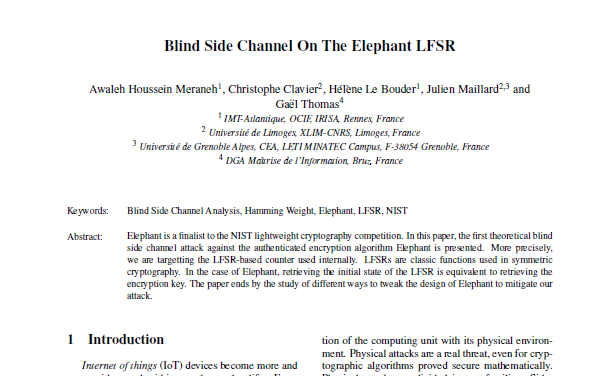 “Blind Side Channel on the Elephant LFSR”