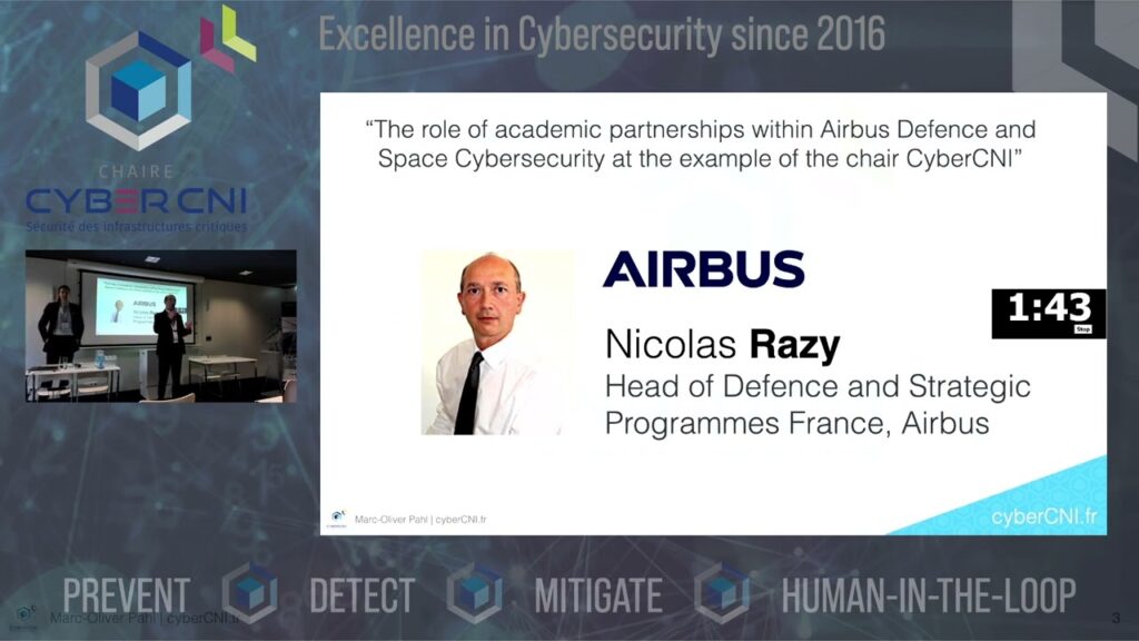 [ECW2022] Nicolas RAZY, Head of Defence and Strategic Programmes France of Airbus speaks about “The role of academic parterships within Airbus Defence & Space Cybersecurity at the exemple of the chair CyberCNI”